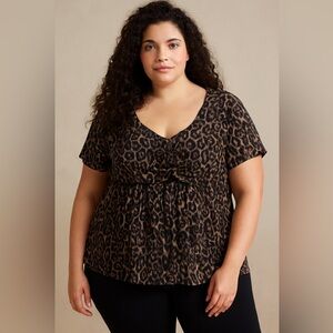 torrid Brown and Black Leopard Print V-Neck Tie-Front Top